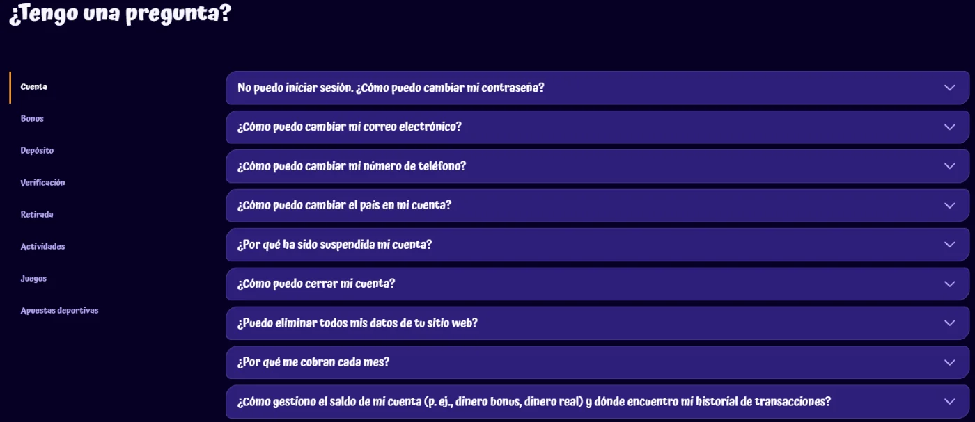 Centro de ayuda y preguntas frecuentes de SpinGranny Casino con información sobre cuenta, bonos, depósitos, verificación, retiradas, juegos y apuestas deportivas